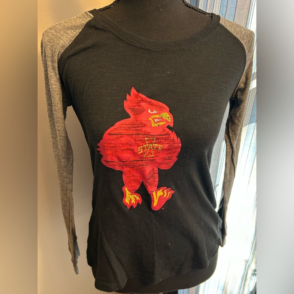 boxercraft Black and Gray Long Sleeve Tee Iowa State T with Red Cardinal Graphic